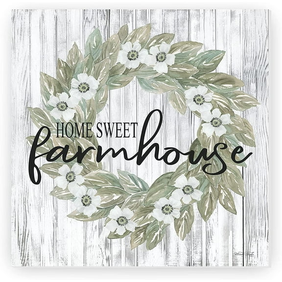 Home Sweet Farmhouse Wreath Rustic Wood Farmhouse Wall Sign 12x12 (Unframed)