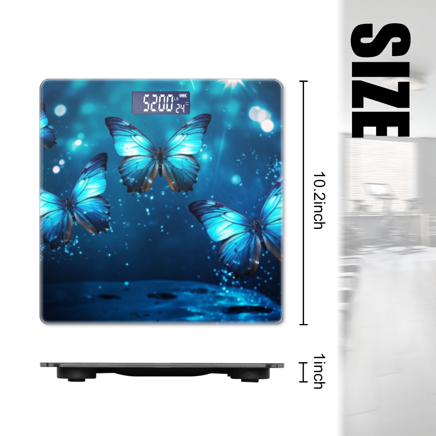Bathroom Scale, Highly Accurate Digital Body Scale,Precisely Measures Weight up to 400 lbs-Beautiful Blue Butterflies Flying In The Night Sky