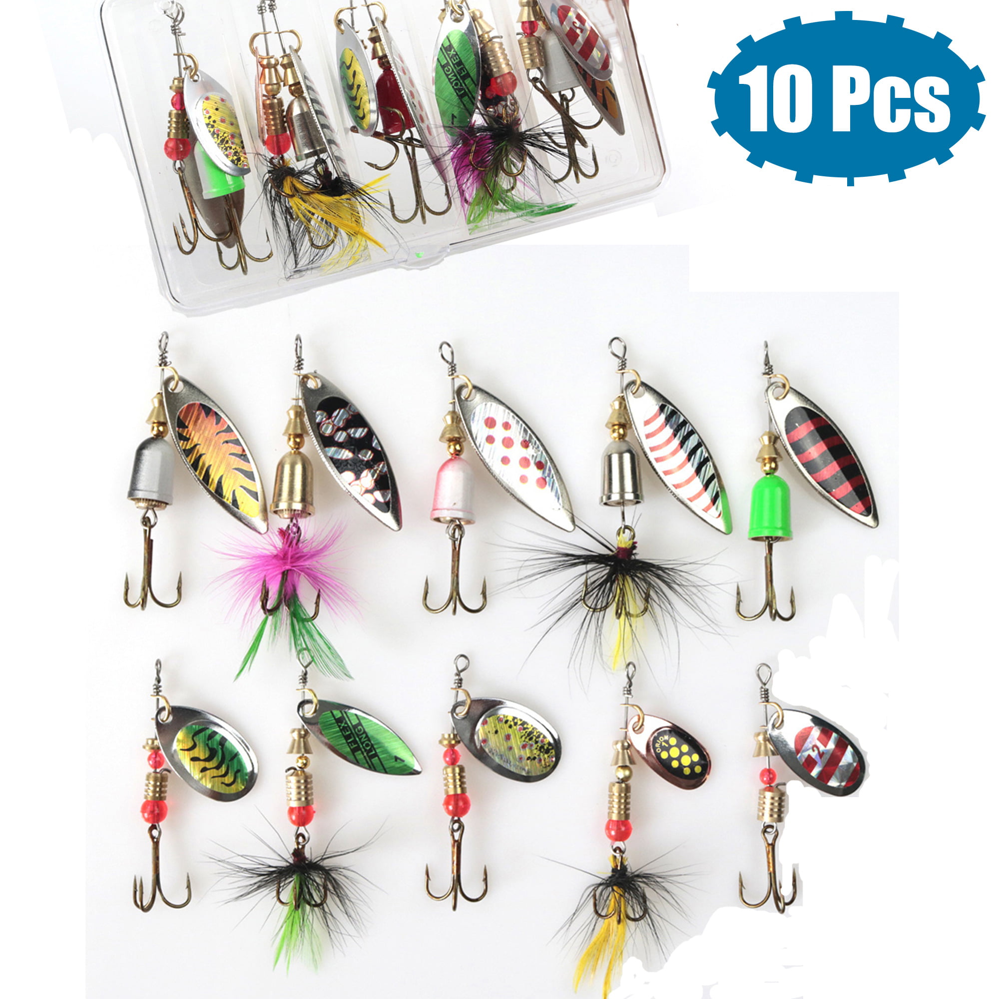 10pcs Metal Spoon Lure Treble Hook Spinnerbait Salmon Trout Bass Fishing Lures 