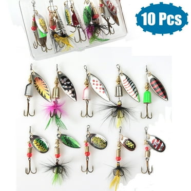 SHCKE Spinner Fishing Lures Kit 10pcs Spinner Lures Bass Trout Salmon Hard Metal Spinner Baits with Tackle Box