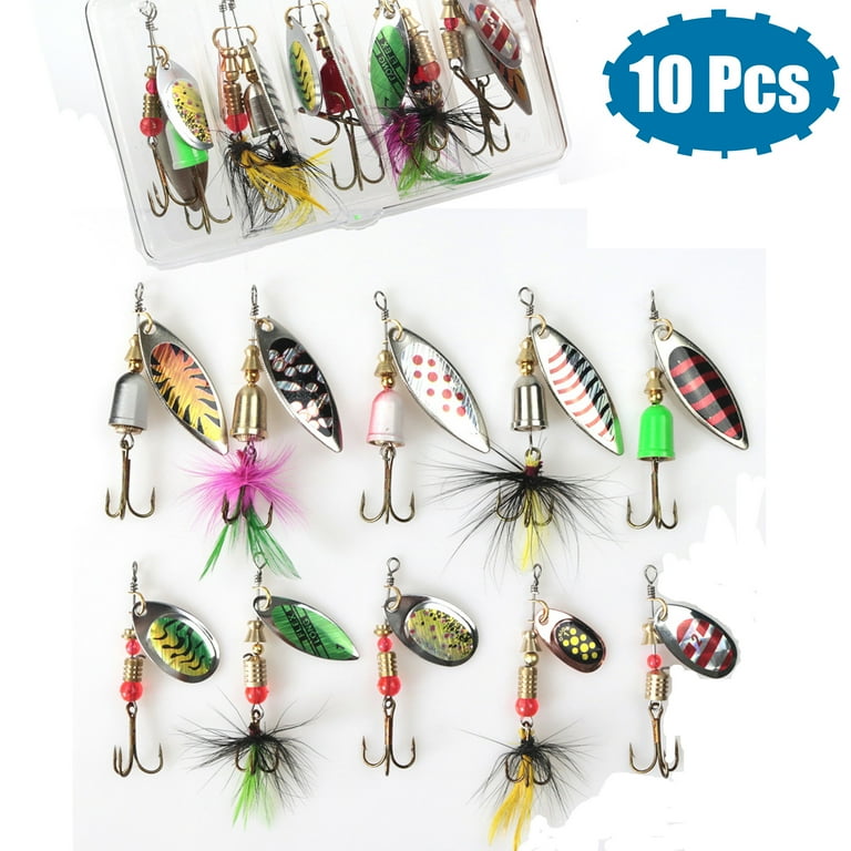 SHCKE Spinner Fishing Lures Kit 10pcs Spinner Lures Bass Trout Salmon Hard  Metal Spinner Baits with Tackle Box