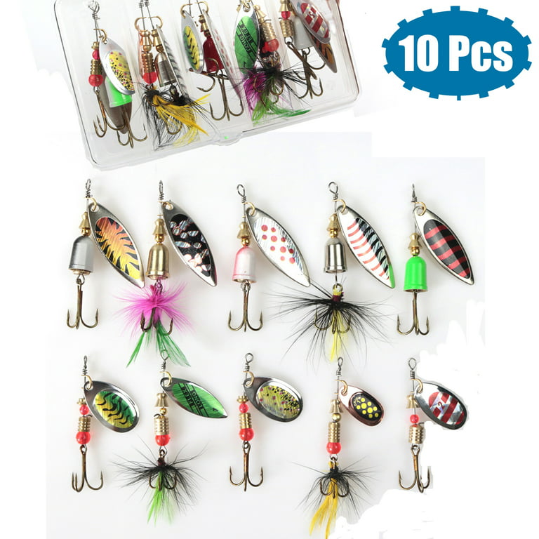 SHCKE Fishing Lures Spinnerbaits 10pcs Spinner Lures Bass Trout Salmon Hard  Metal Spinner Baits with Tackle Box 