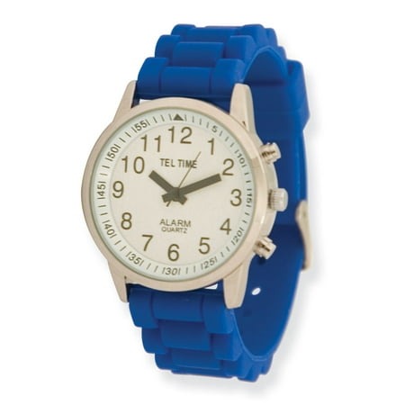 Face Rubber Band - Ladies Touch Talking Watch - Large Face - Blue Rubber Band