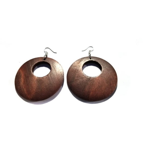 Dark Brown Wood Circle Hoop Earrings 2.5 inch