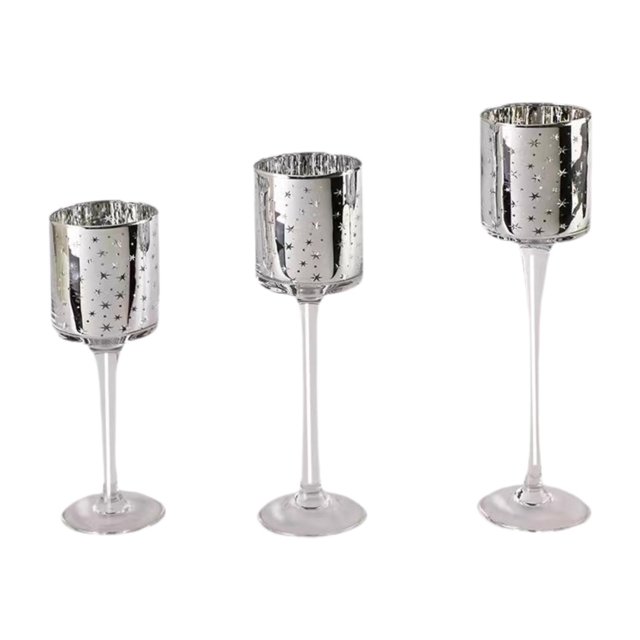Candelabro de cristal de 3 uds, portavelas cónico para decoración del hogar, candelabro para chimenea, soporte para velas de fiesta y cena, portavelas estrellas plateadas