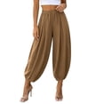thumbnail image 2 of Zedker Pants for Womens Fashion Solid Color Elastic High Waist Pleated Beam Foot Long Pants 2026 Casual Lounge Boho Harem Trousers Pants Army Green L, 2 of 7