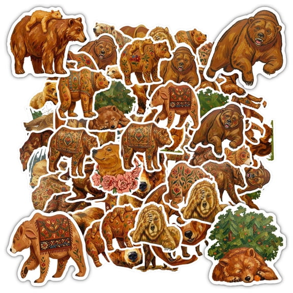 35pcs-50pcs Decorative Animal Stickers Bear Stickers Intricate Stickers Animal Decals for Laptops Suitcases Phone