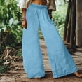 thumbnail image 2 of QATAINLAV Wide Leg Pants for Women Summer Baggy Flowy Linen Palazzo Pants Beach Casual Elastic Waist Trouser with Pockets Blue L My Orders Placed By Me, 2 of 7