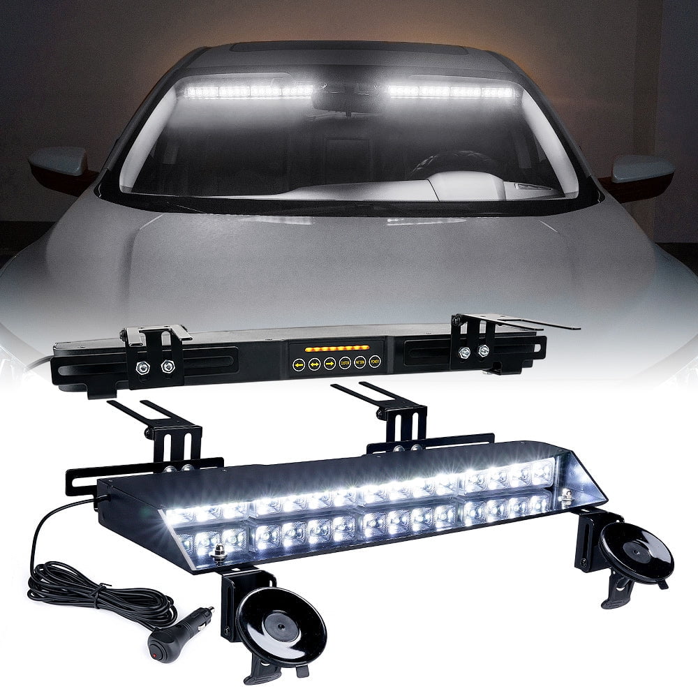 Amber/White LED Visor Lightbar Emergency Lights for Vehicles Interior Windshield Strobe Split Deck Brackets Mount With Takedown Lights 