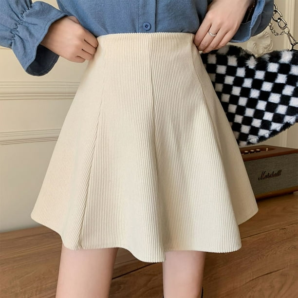 Women A Line Skirt High Waisted Pure Color Corduroy Soft Wear Slimming Design Short Skirt for Daily Wear Walmart