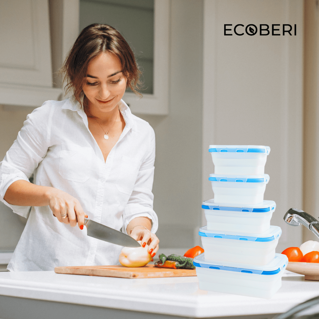 Ecoberi Blue Silicone Microwave Safe Food Storage Containers 4 -27oz