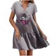 thumbnail image 1 of Vestido de falda corta de lino y algodón con estampado de manga corta y cuello en V de moda sexy informal para mujer Pompotops ghjkhdj17377, 1 of 8