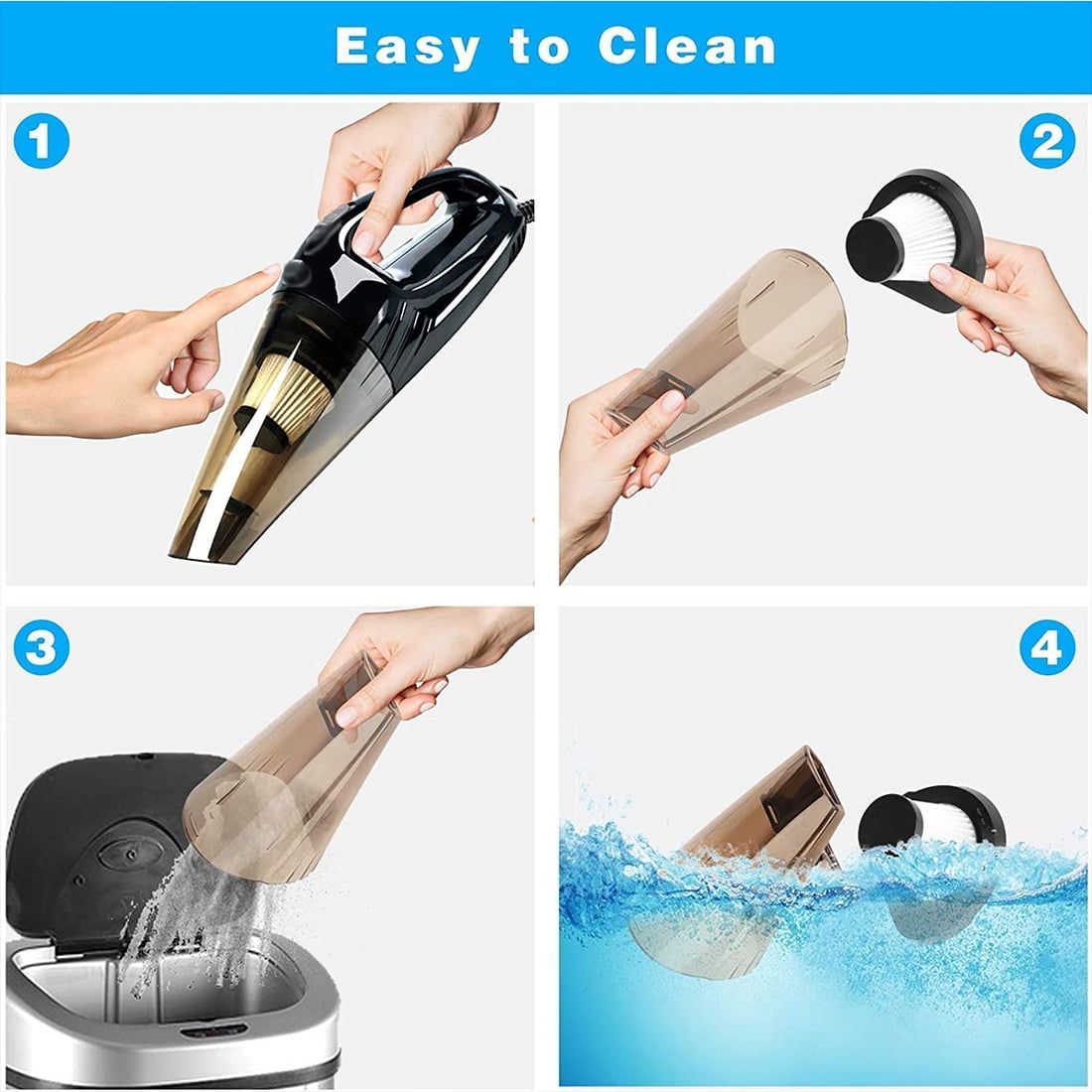Portable Car Vacuum Cleaner, High Power Cordless Handheld Vacuum For Car, Rechargeable Wet Dry Hand Held duster for Detailing and Cleaning Car Interior Home Car Dual Purpose (Black)