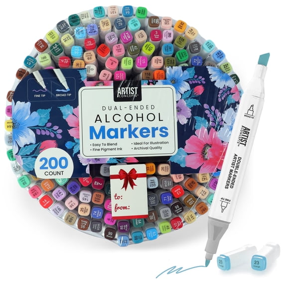 Artist Concepts Dual-Ended Alcohol Markers Set with Portable Case, Fine & Chisel Tips, Multicolor, 200 Count