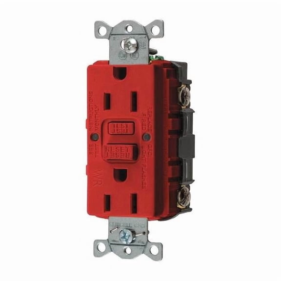 Hubbell Wiring Device-Kellems GFCI Rceptcle, Commer., Red, 15A, 0.5 HP GFRWR15R