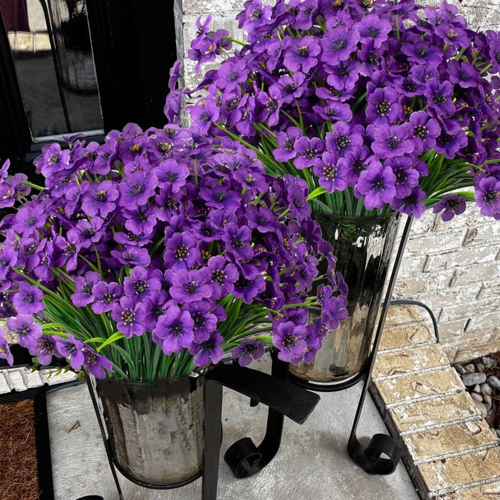 VVYXX 24 Bundles Fake Flowers Outdoor Artificial Plants Faux Flowers Spring Summer Decor Outside Home Garden Porch Window Box Decorations, Purple