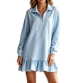 thumbnail image 2 of Karymi Dresses for Women for Women 2026 Half Zip Collar Sweatshirt Dress Long Sleeve Ruffle Hem Casual Mini Dress Fall Winter Shift Dress, 2 of 6