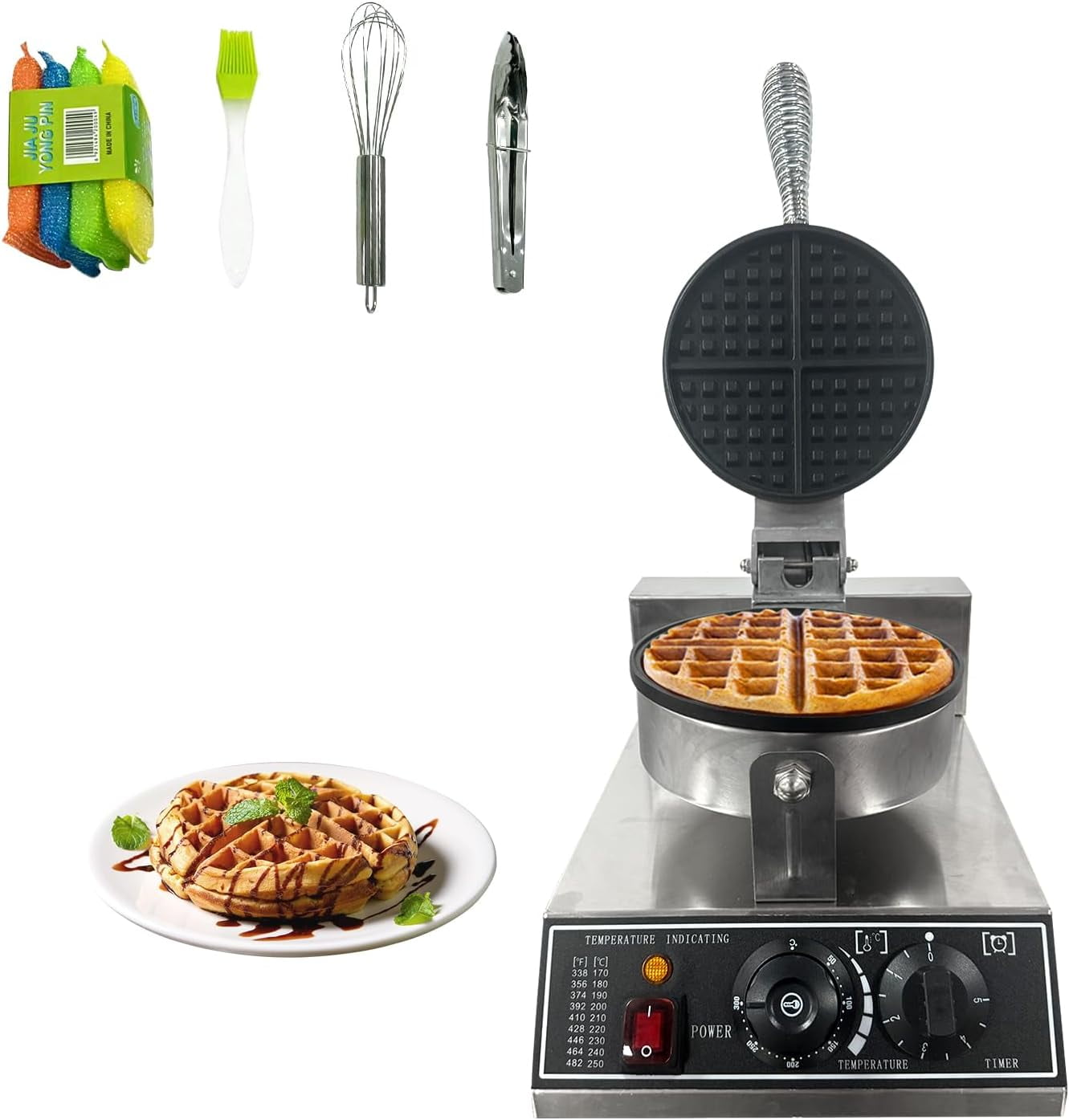 Acekid Commercial Waffle Maker Machine, 110V 1200 W Stainless Steel Nonstick Waffle Maker for Home and Restaurant