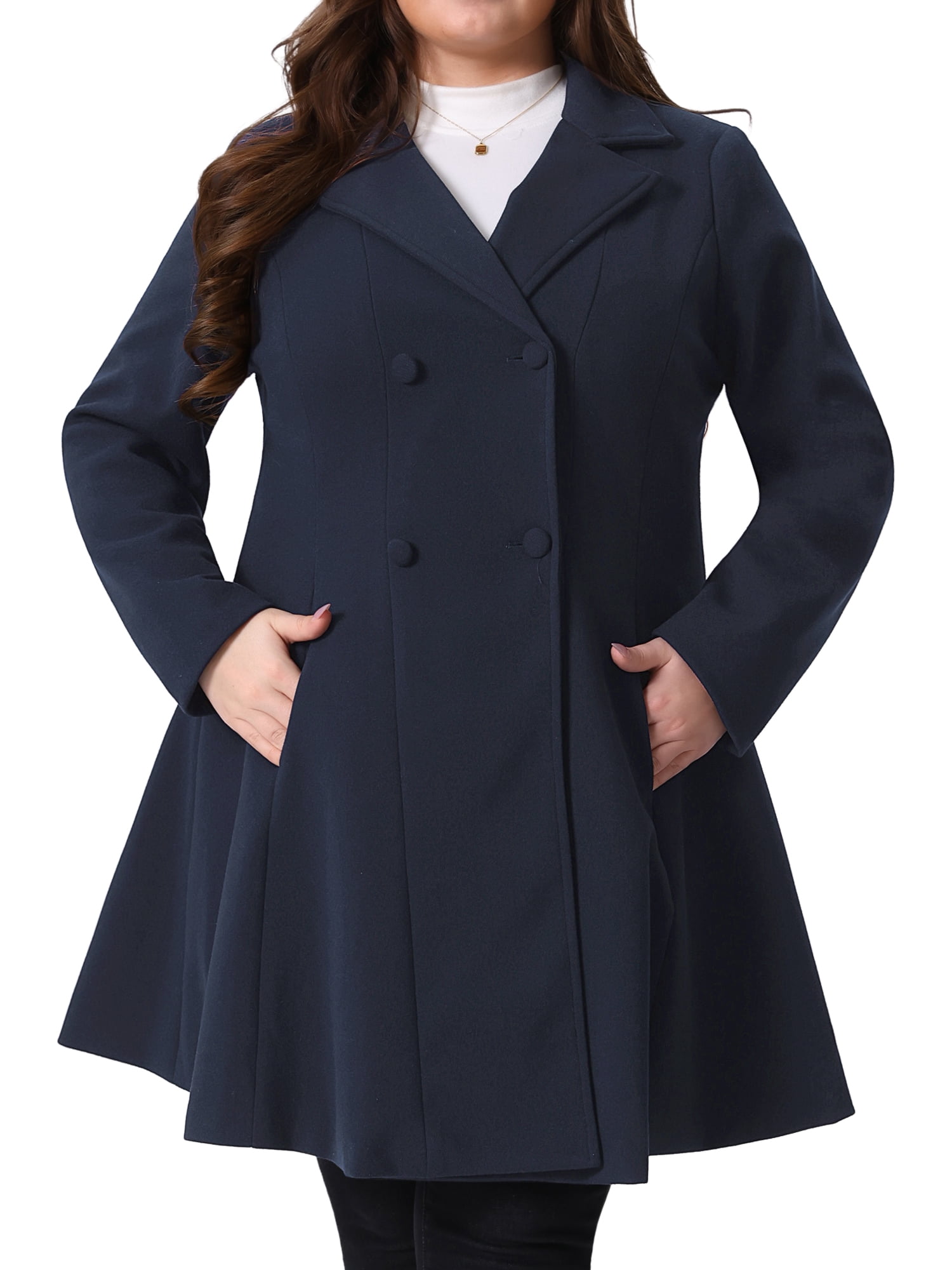 DARING DIVA Women's Plus Size Notch Lapel Double Breasted A Line Peacoat 2X Dark Blue