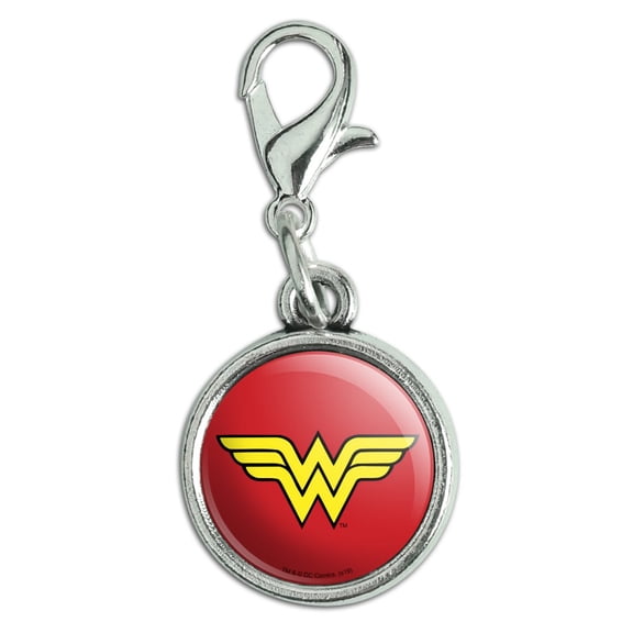 Wonder Woman Classic Logo Antiqued Bracelet Pendant Zipper Pull Charm with Lobster Clasp
