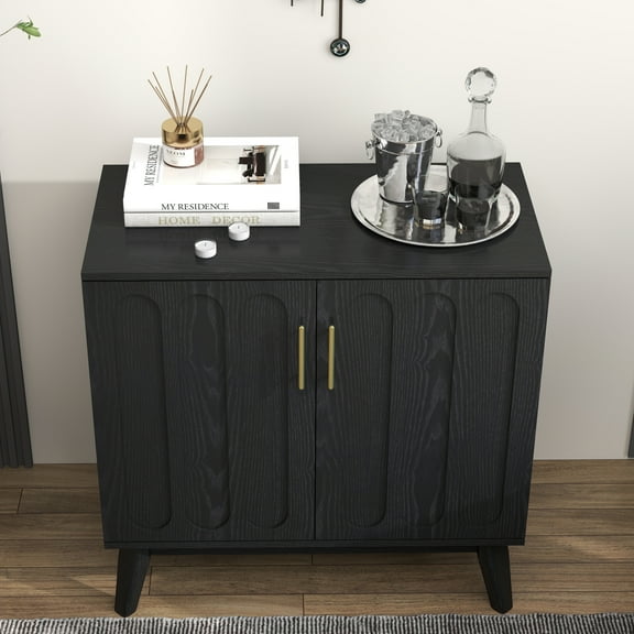 Mid Century Modern Fluted Sideboard Cabinet with Adjustable Shelves & Solid Wood Legs, Buffet Cabinet with Storage, Walnut Storage Cabinet for Living Room, Entryway, Hallway, Dining Room, Kitchen 6668