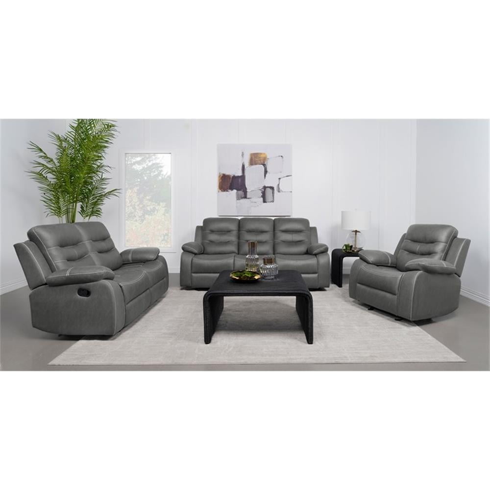 Pemberly Row 3-piece Leather Upholstered Motion Reclining Sofa Set Dark Gray