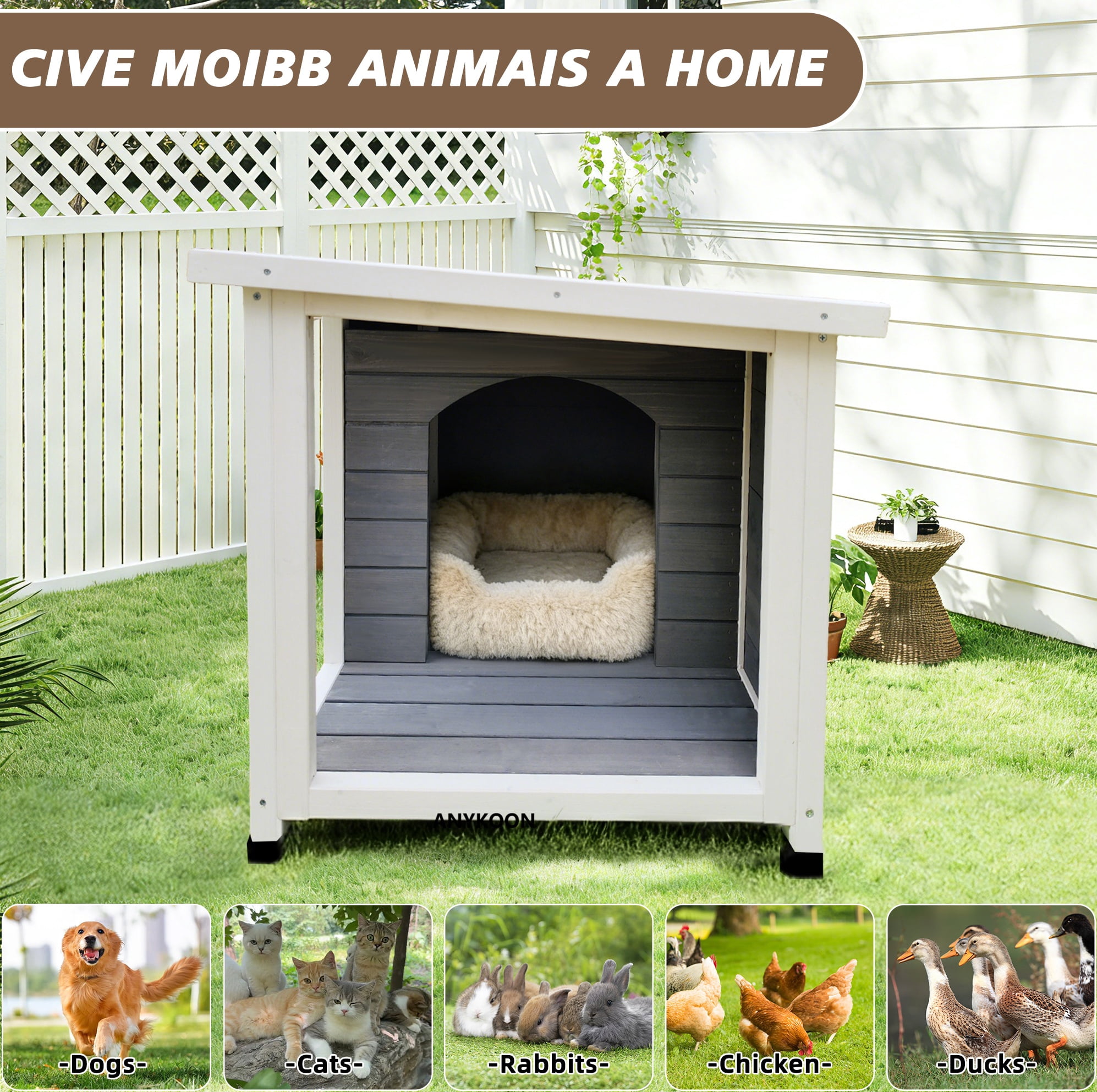 ANYKOON Waterproof Outdoor Cat House - All-Weather Shelter with Ventilated Windows, Sturdy Metal Frame and Easy Clean Roof