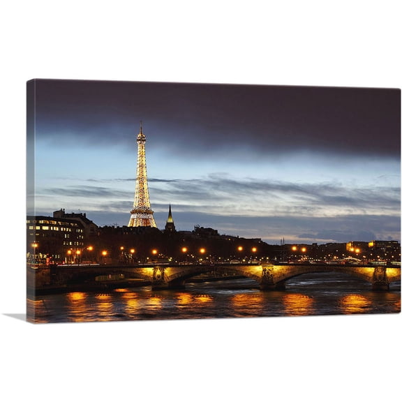 ARTCANVAS Paris France Eiffel Tower After Sunset Canvas Art Print - Size: 18" x 12" (1.50" Deep)