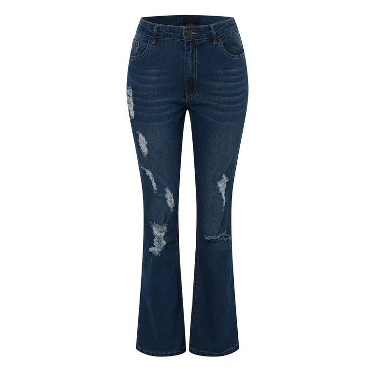 Women's Ripped Jeans High Waisted Flared Pants Women Jean Stretch