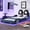 Blue, variant on Race Car Twin Bed Frames with LED Lights, Wood Car-Shaped Platform Bed Frame with Wheels and Upholstered Backrest, No Box Spring Needed, Red