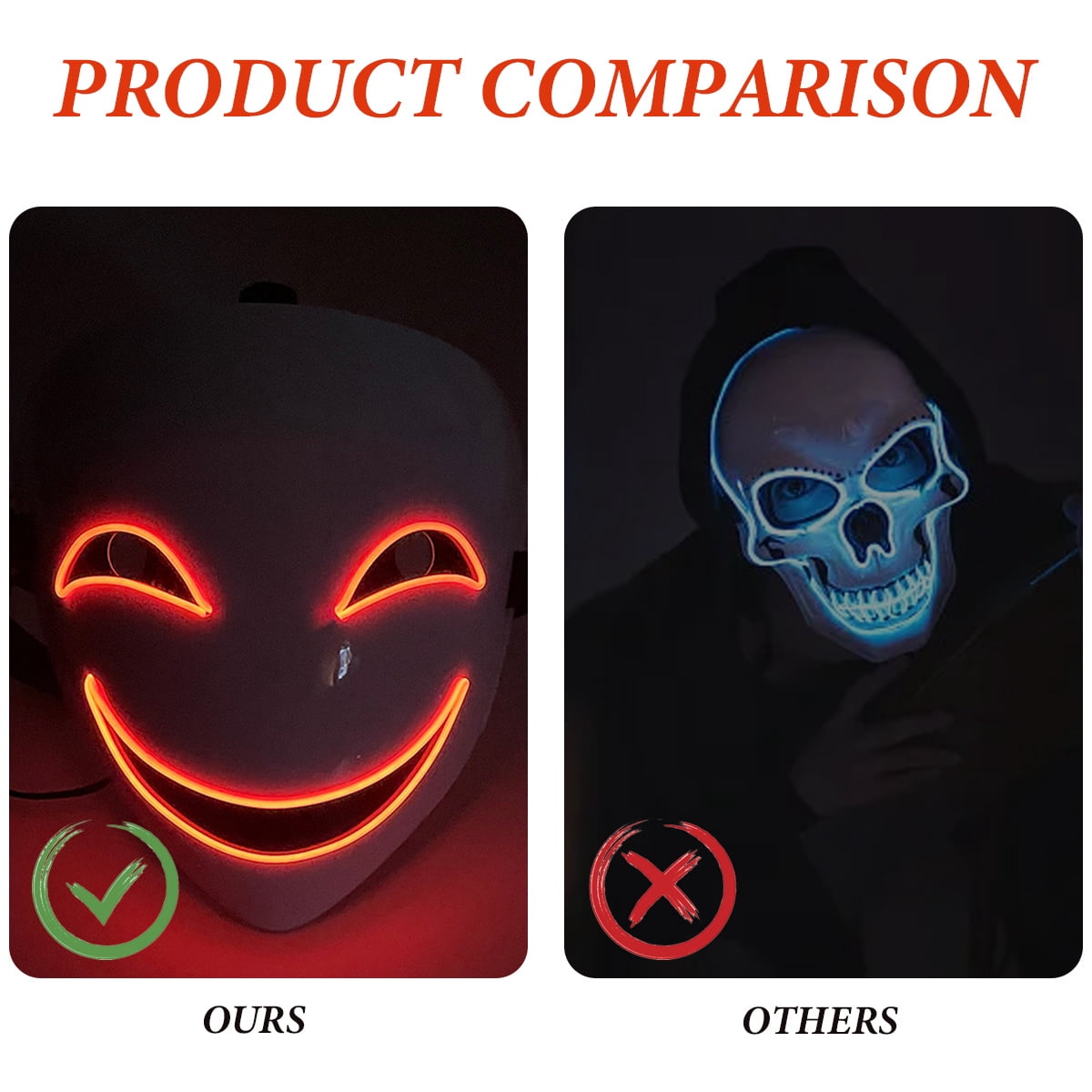 Masque Punk Rouge Avec Lumières LED - Pour Cosplay, Halloween, Festivals, Accessoire Déguisement Homme - 8