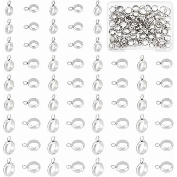 90pcs Bail Bead Stainless Steel Hanger Links 4/5/6mm Inner Pendant Charm Rings Connectors Bails Beads Pendant Bail Hanger Links with Loop for Dangle Jewelry Making