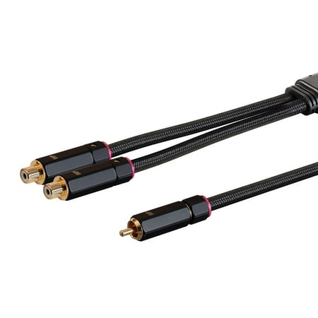Series Shielded Y-adapter - Monoprice 1-Male to 2-Female RCA Y-Adapter - 12 Inch - Black, Gold Plated Connectors, Double Shielded With Copper Braiding - Onix Series