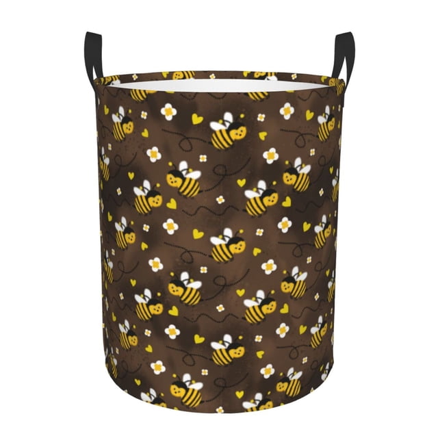 Fotbe Flying Furry Honey Bees Cesto de Ropa con Asas, Cesto Impermeable de Gran Capacidad, Bolsa de Lavado para Dormitorio, Cesto de Ropa con Ruedas y Asas-Small