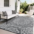 thumbnail image 3 of Garvee 9'x12' Waterproof Outdoor Rug Floral Reversible Outdoor Carpet, Plastic Straw Rug Portable RV Picnic Camping Mat for Garden Backyard Deck Balcony, Gray, 3 of 6