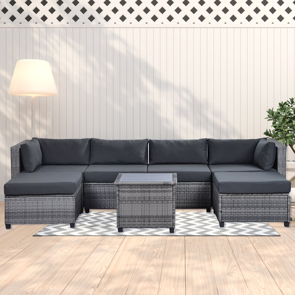 enyopro Rattan Patio Sectional Sofa Set, Wicker Outdoor Furniture Set