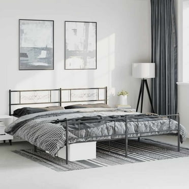 vidaXL 12" Black California King Metal Bed Frame with Headboard & Footboard No Mattress