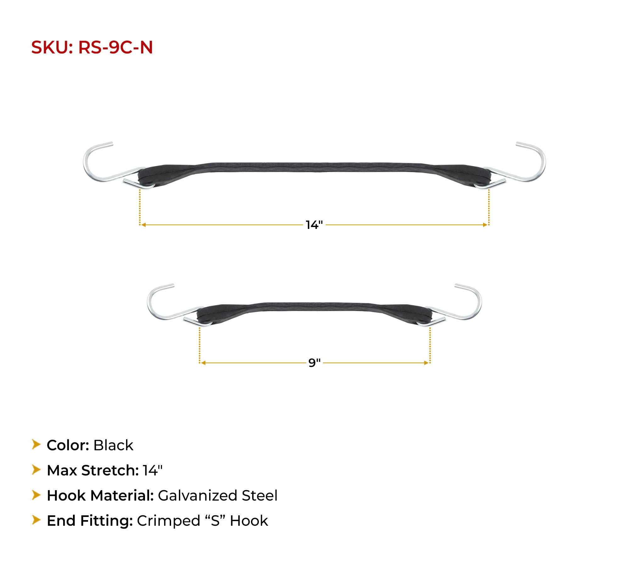 50 Pack 9" Natural Rubber Tarp Bungee Straps with Crimped S Hooks Tie Down Cords Heavy Duty, Ideal for Securing Tarps, Canvases, Cargo