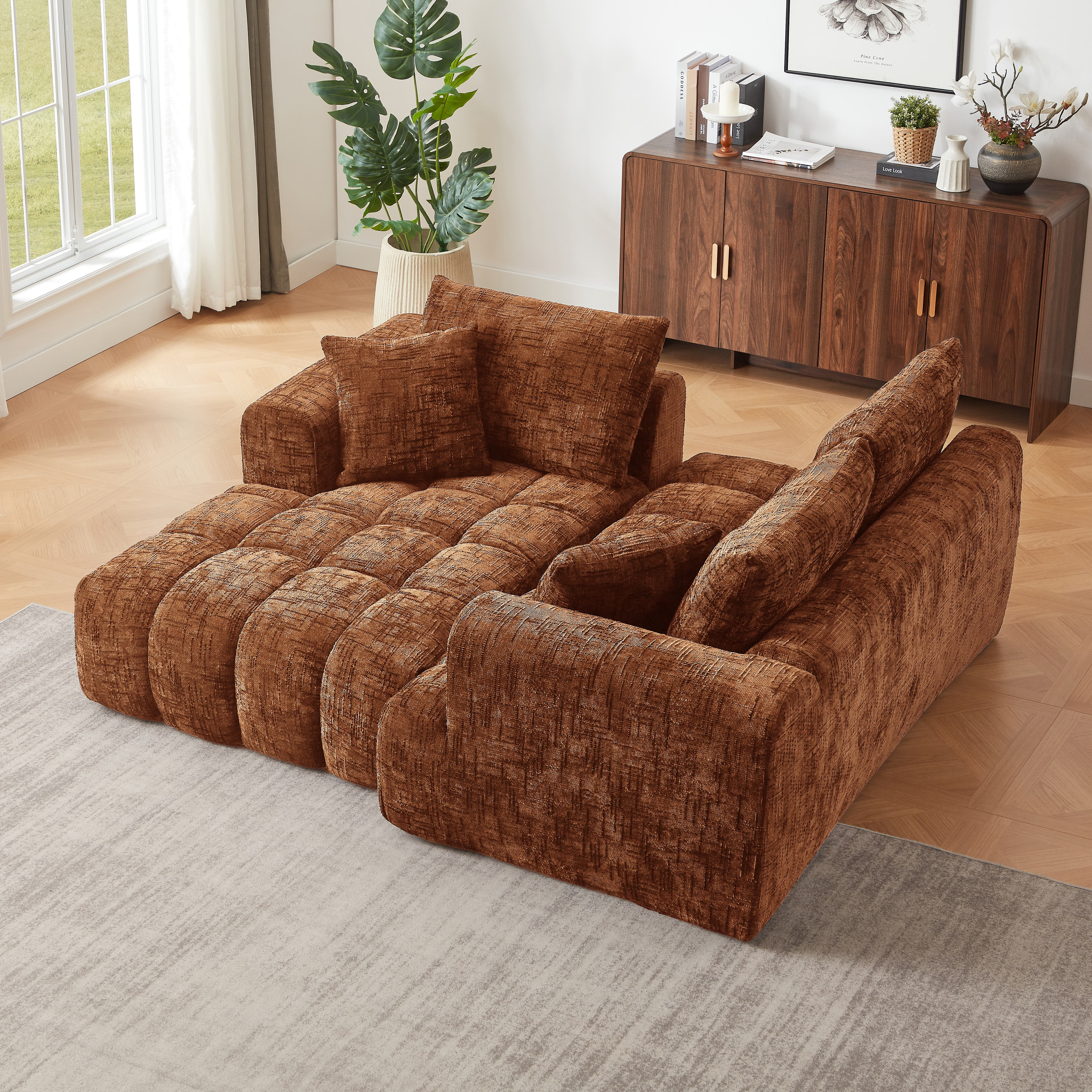 MAYEERTY 108.3" Orange Chenille L-Shaped Modular Sectional Sofa, Pocket Spring No Assembly Couch for Living Room Apartment
