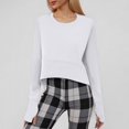 thumbnail image 1 of MHFRRA Sudadera deportiva de Manga Corta con Cuello Redondo y Color Liso para Mujer, Camiseta de Manga Larga Blanco, 1 of 7