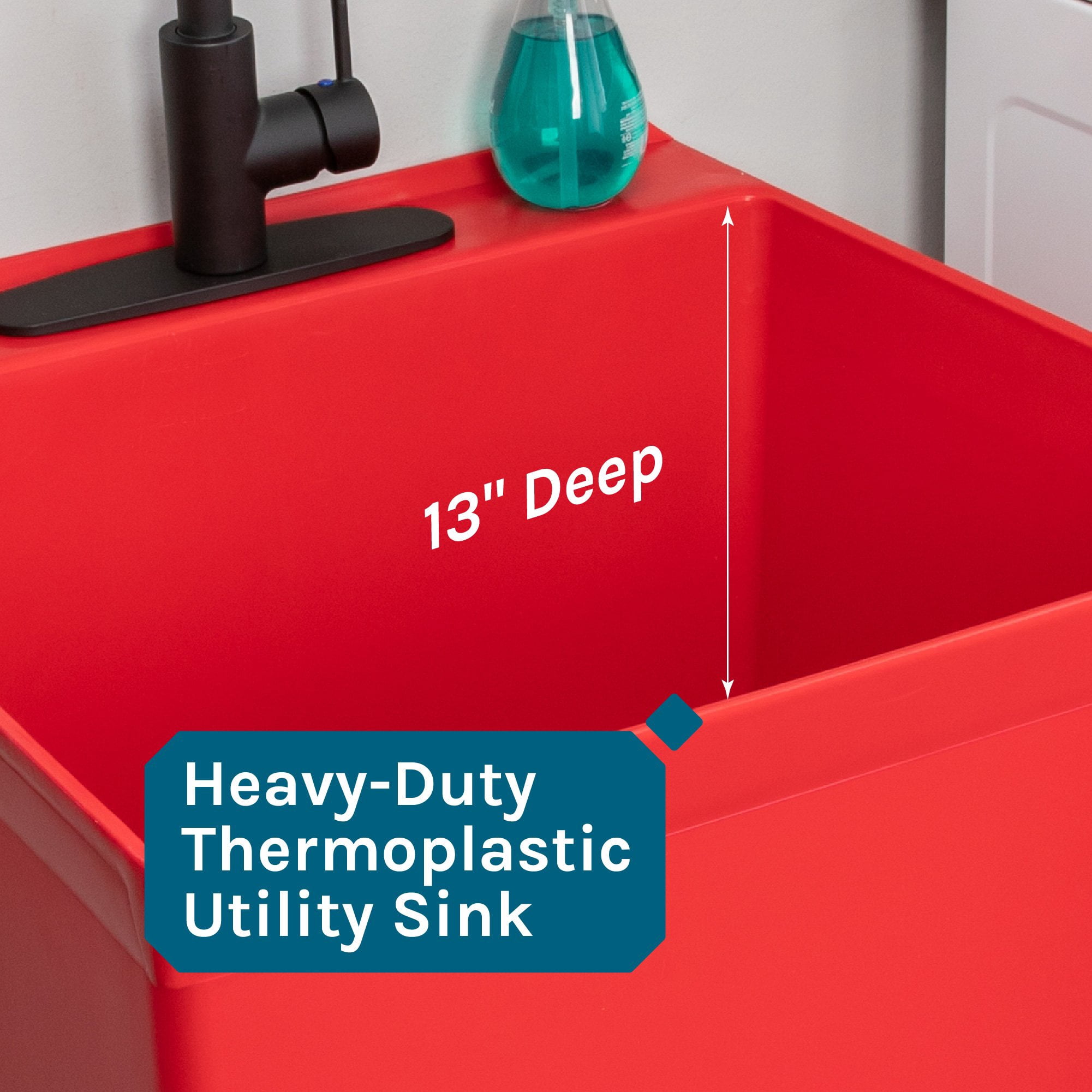 Tehila Utility Sink with Black Coil Pull-Down Faucet 19 Gallon - Red