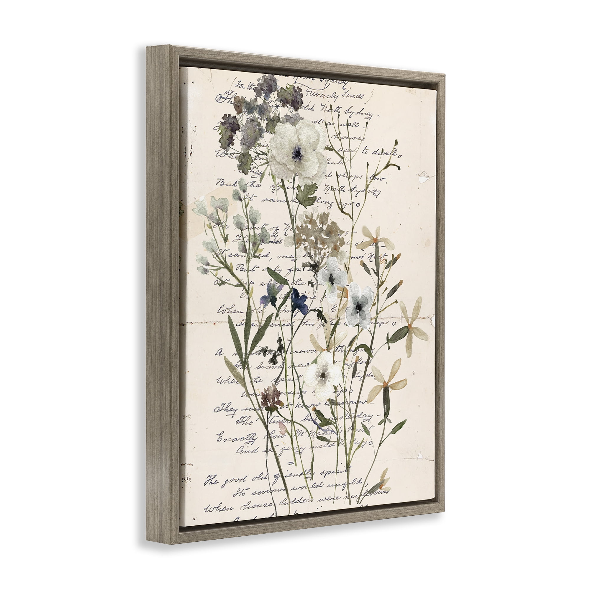 Stupell Industries Vintage Pressed Flowers Plants & Flowers Painting Brown Floater Framed Canvas Art Print Wall Art, 25 x 31