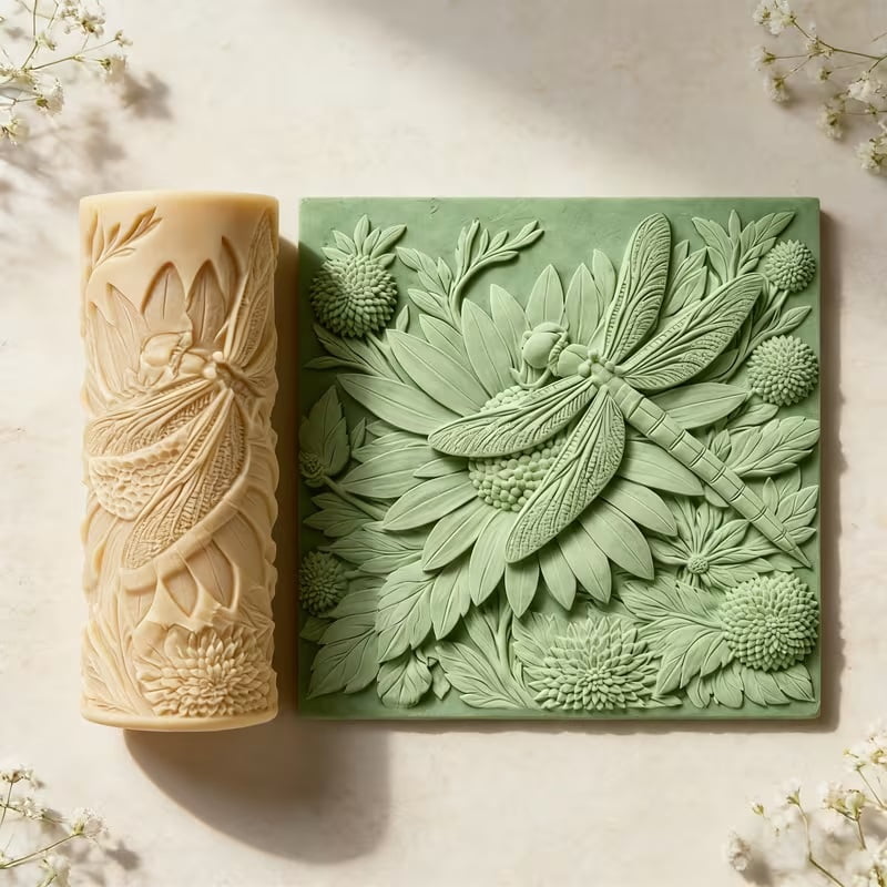 Handmade dragonfly leaf vein petal texture roller - polymer clay and ceramic embossing tool, 3D high-detail mold, suitable for DIY jewelry and sculpture making