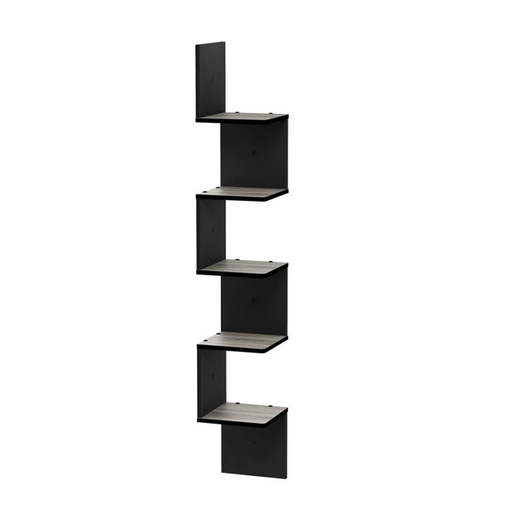 Furinno Rossi 7.8" x 7.8" 5-Tier French Oak Black Floating Shelves