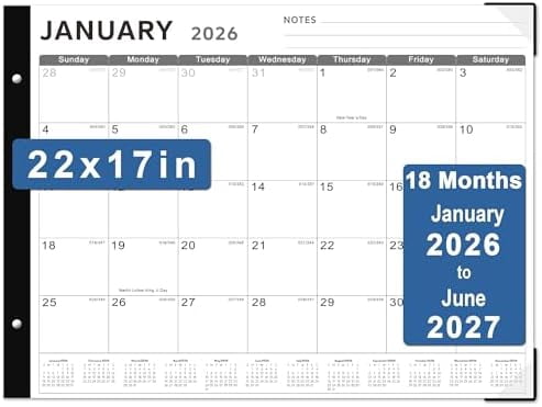 Desk Calendar 2026, Tekola 22" x 17" Large Desk Calendar, 18 Mouths From January 2026 to June 2027, Desktop Calendar with Notes and Thick Paper for Home, Office and School