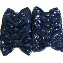 Set of 12 Navy Blue Sequin Bows 5 Inches Large Glitter Bows Wholesale Bows, DIY Fabric Hair Bows - No Clips