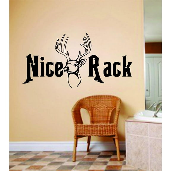Nice Rack With Deer Buck Head Image Animal Hunting Hunter Man Gun picture Art Boys Men Kids Sticker Vinyl Wall Decal 12 X 24 Inches
