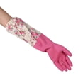 thumbnail image 3 of Floral impermeable hogar lavavajillas agua polvo limpieza tarea guantes de goma rosa, 3 of 4
