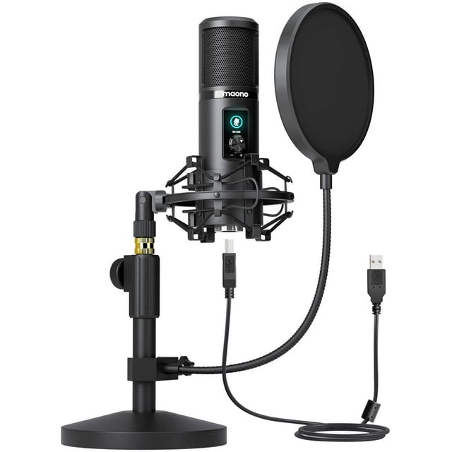 USB Microphone Kit, 192KHZ/24BIT MAONO AU-PM421T PC Condenser Podcast Streaming Cardioid Mic with mute button and gain knob Plug & Play for Computer, YouTube, Gaming Recording