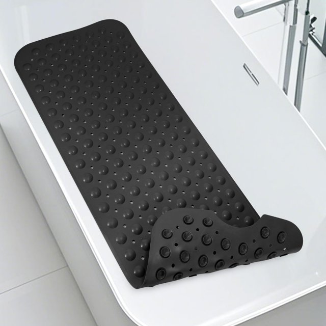 WarmSnow Alfombrilla larga antideslizante para bañera de 39,5 x 16 pulgadas, alfombrillas de ducha interiores con ventosas y orificios de drenaje, alfombrilla de baño de TPE suave para bañera, alfombr